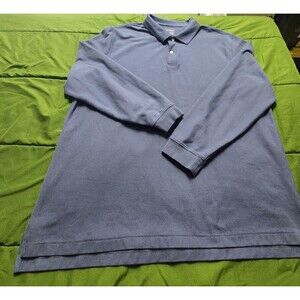 LL Bean Traditional Fit Long Sleeve Cotton Men's Polo Shirt Blue Size XXL